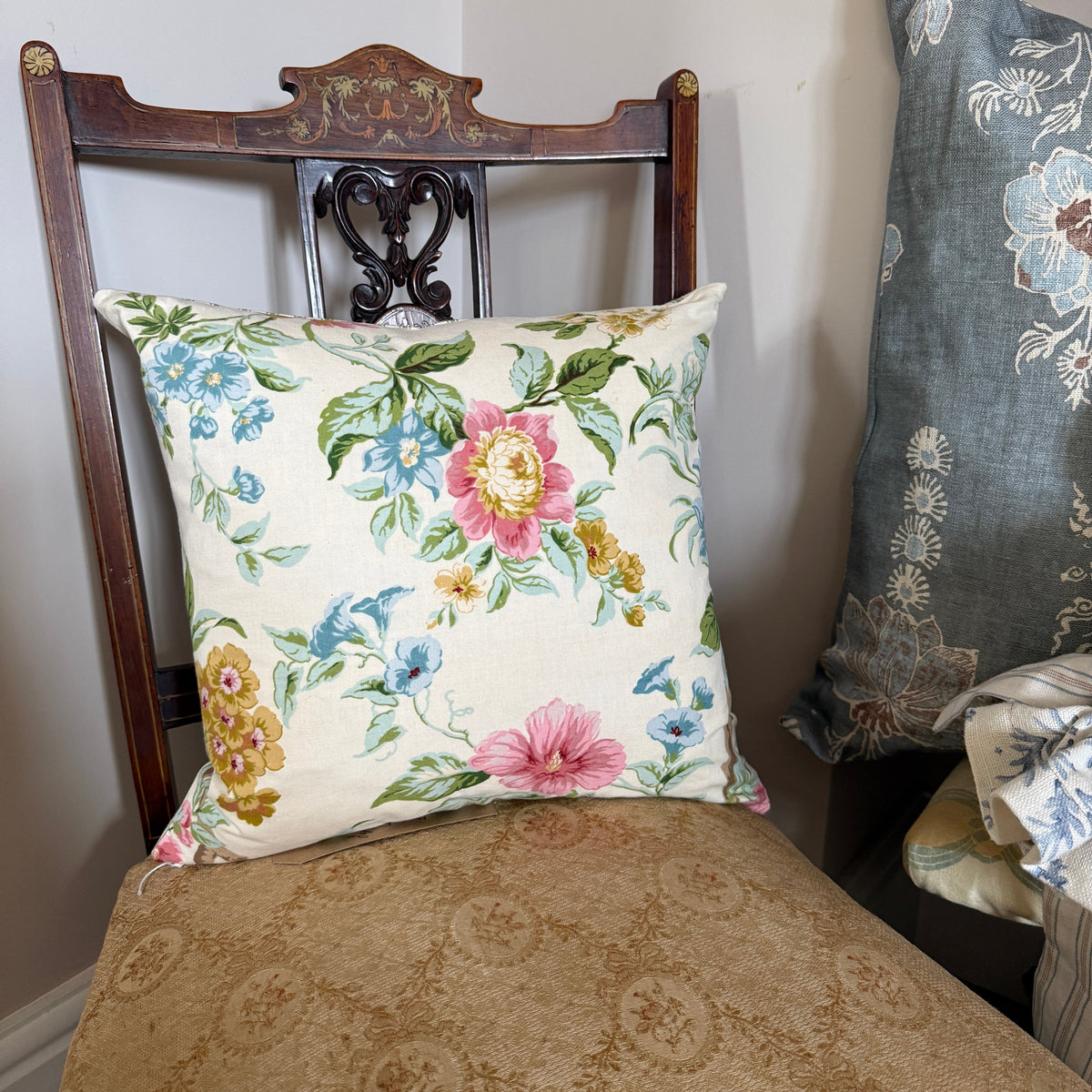 Medium Floral and Stripe Cushion