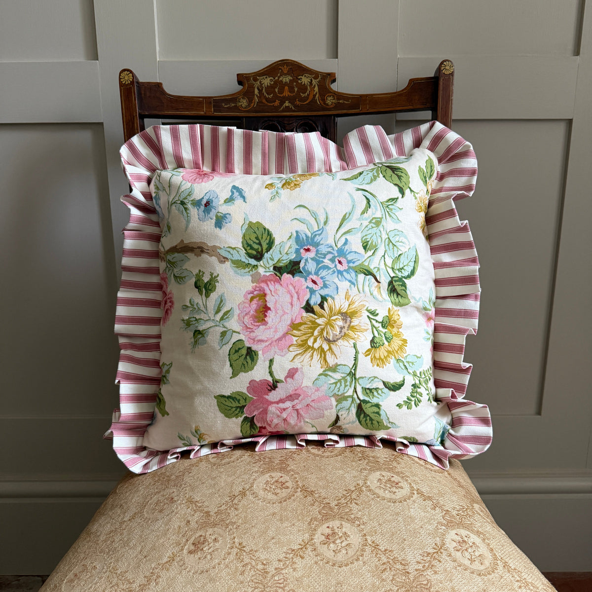 Medium Floral and Stripe Cushion