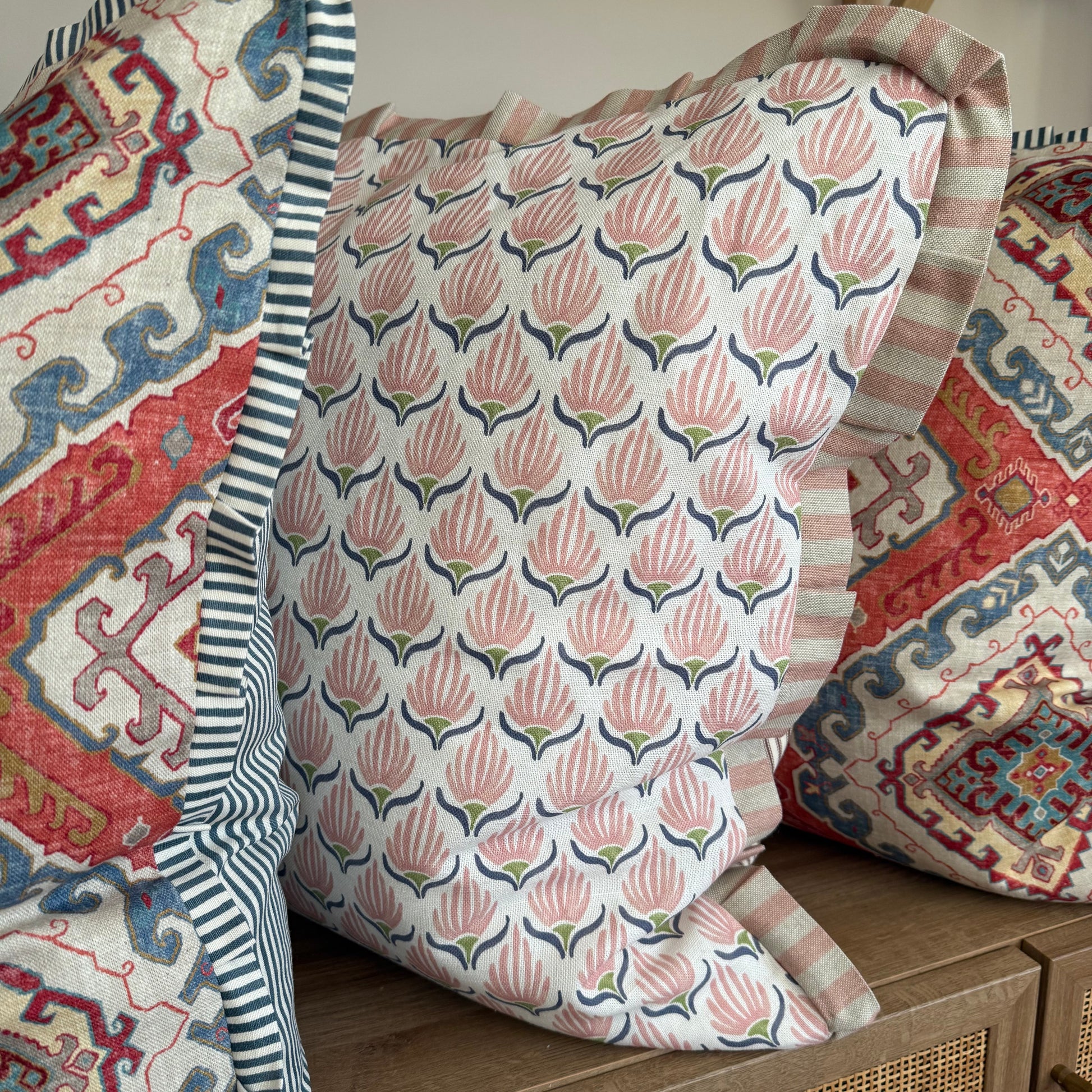Large Floral and Stripe Cushion