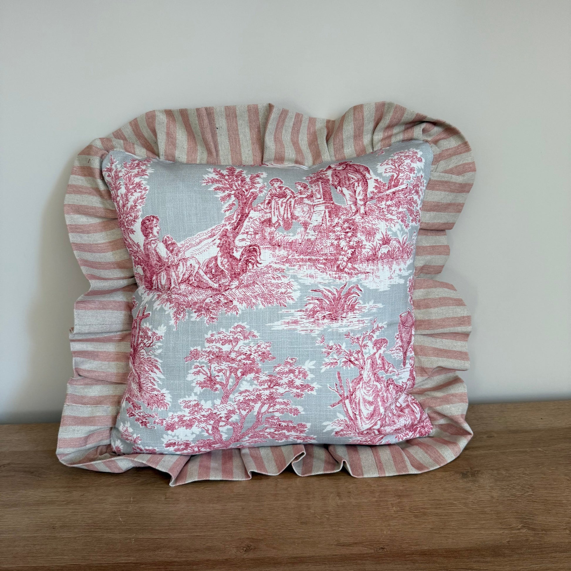 Medium Toile and Stripe Cushion