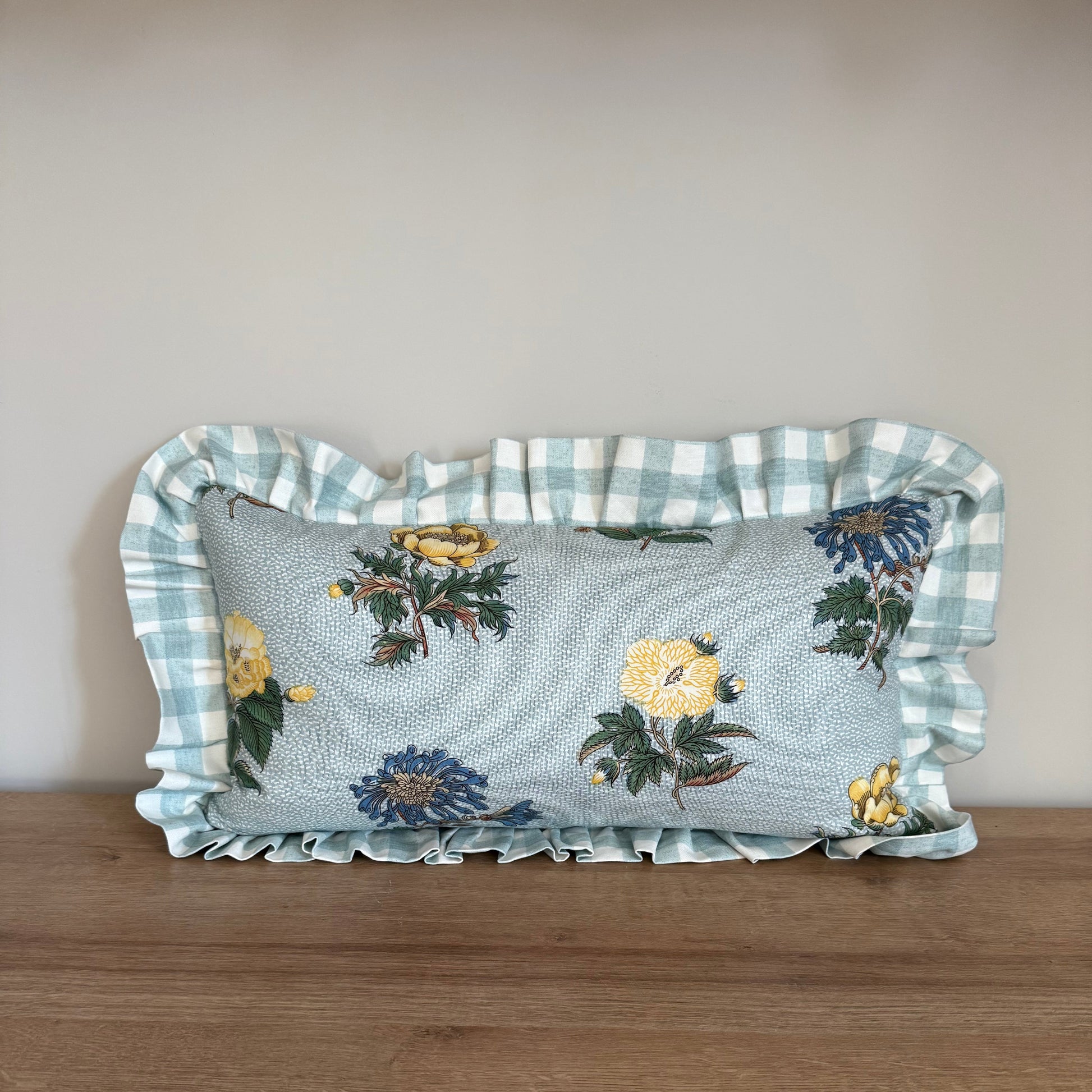 Large Rectangle Primrose and Gingham Cushion