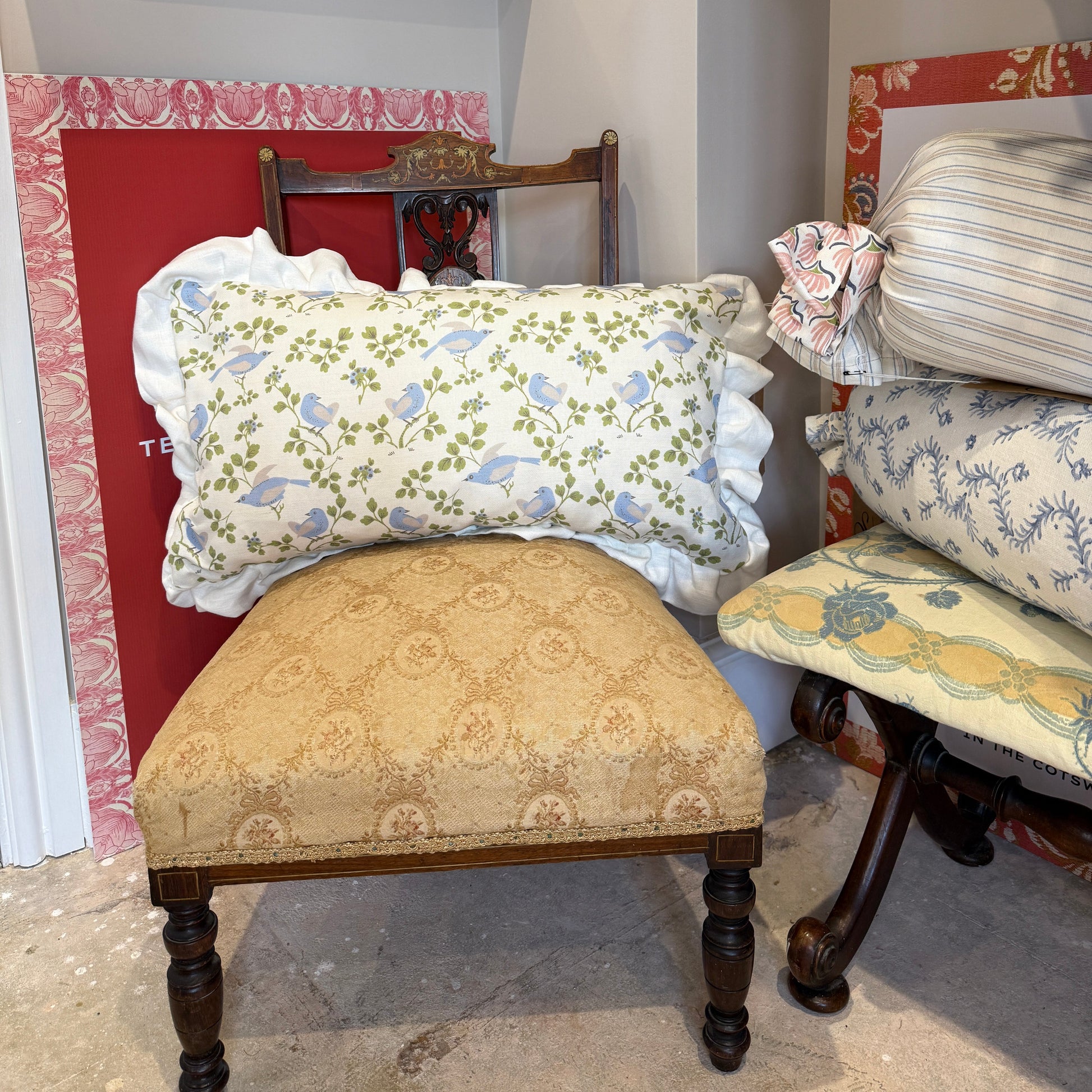 Large Rectangle Bird and Stripe Cushion